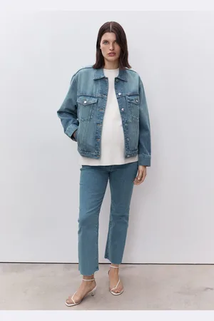 MANGO Dżinsy ciążowe flare crop średni niebieski