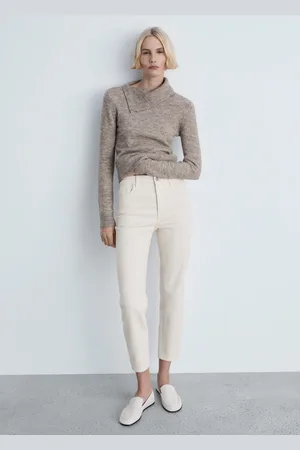 MANGO Dżinsy Newmom comfort z wysokim stanem kremowy / écru