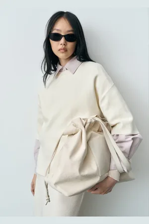 MANGO Torba typu shopper z mieszanki skóry kremowy / écru