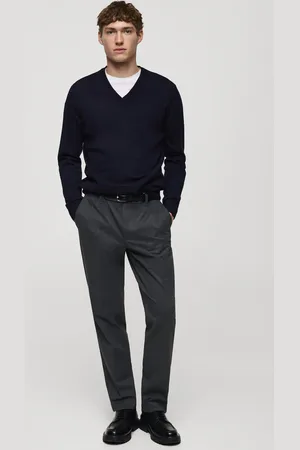 MANGO Sweter z 100% wełny merynosów z dekoltem w serek