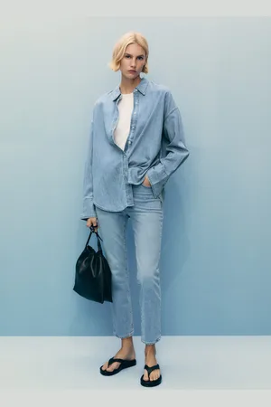 MANGO Dżinsy Claudia slim crop średni niebieski