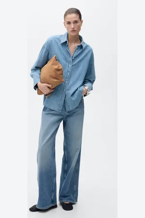 MANGO Koszula dżinsowa oversize średni niebieski
