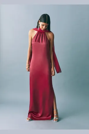MANGO Satynowa sukienka z dekoltem halter