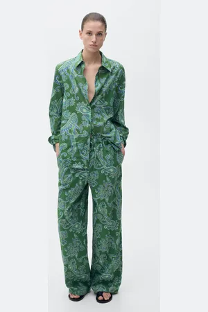 MANGO Spodnie lniane z nadrukiem paisley