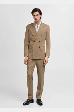 MANGO Marynarka garniturowa dwurzędowa Mónaco slim fit średni brązowy