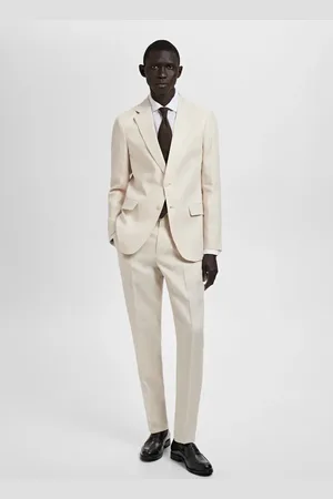 MANGO Marynarka garniturowa Amalfi slim fit z 100% lnu kremowy / écru