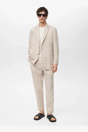 MANGO Marynarka lniana slim fit kremowy / écru
