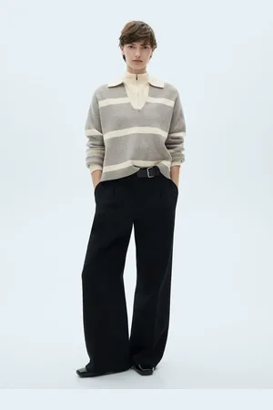 MANGO Sweter z dzianiny z kołnierzykiem polo kremowy / écru