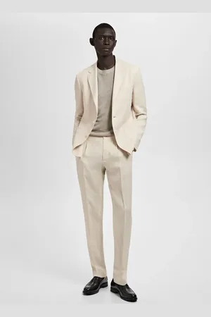 MANGO Spodnie garniturowe Salerno 100% len slim fit kremowy / écru