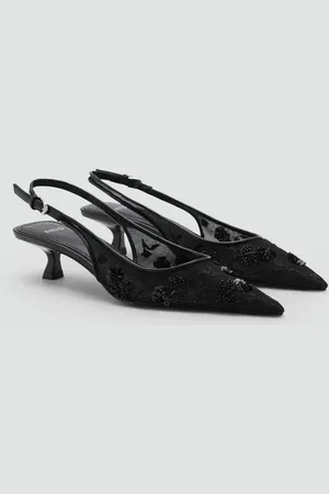 MANGO Buty na obcasie kaczuszka wyszywane cekinami