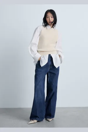 MANGO Dżinsy wide leg z paskiem