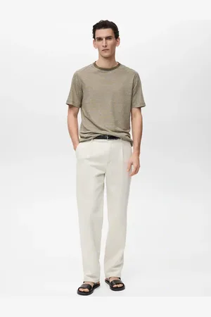 MANGO Koszulka lniana slim fit w paski