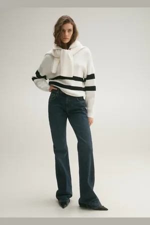 MANGO Sweter z prążkowanej dzianiny w paski kremowy / écru