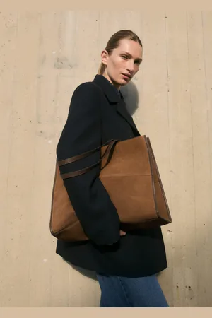 MANGO Torba shopper skórzana ze szwami