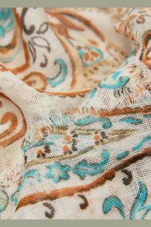 MANGO Chustka z mieszanki lnu ze wzorem paisley kremowy / écru