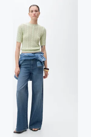 MANGO Sweter z warkoczami i krótkim rękawem