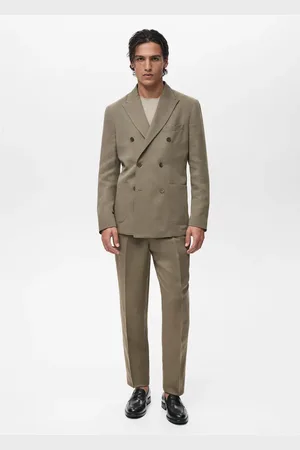 MANGO Marynarka garniturowa slim fit dwurzędowa z 100% lnu