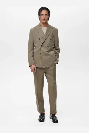MANGO Spodnie garniturowe lniane slim fit z zaszewkami