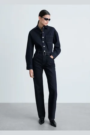 MANGO Kombinezon z denimu rinse wash z paskiem