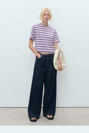 MANGO Koszulka oversize w paski jasny/pastelowa purpura