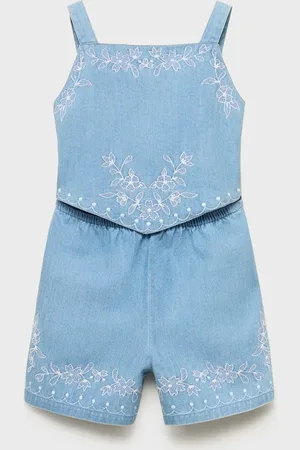MANGO Jeans z haftowanymi detalami średni niebieski