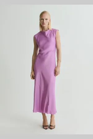 MANGO Sukienka satynowa midi jasny/pastelowa purpura
