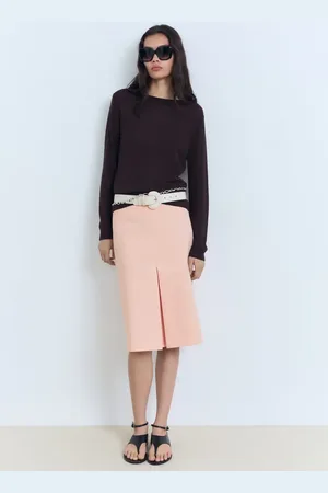 MANGO Spódnica midi z bawełny z detalem zakładki