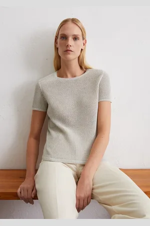 Marc O’ Polo Sweter z krótkim rękawem i wąską siateczkową strukturą