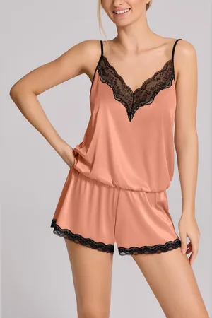 POUPEE Komplet nocny damski satynowy w kolorze karmelowego Cappuccino