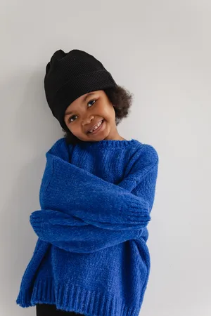 Marsala MINI Sweter oversize z bufiastym rękawem w kolorze SAPPHIRE BLUE