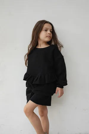 Marsala MINI bluza oversize z falbanką z dzianiny waflowej w kolorze TOTALLY