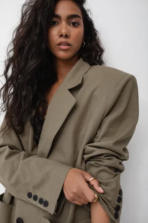 Marsala Marynarka z lnem oversize w kolorze KHAKI