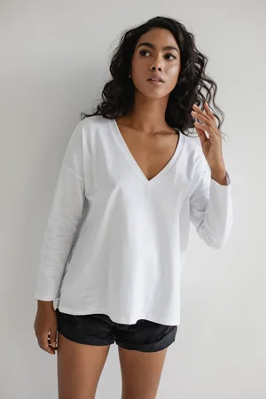 Marsala LONGSLEEVE z dekoltem w kształcie V w kolorze BIAŁYM-L