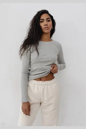 Marsala Dopasowany top z długim rękawem w kolorze LIGHT GREY MELANGE- MOODY