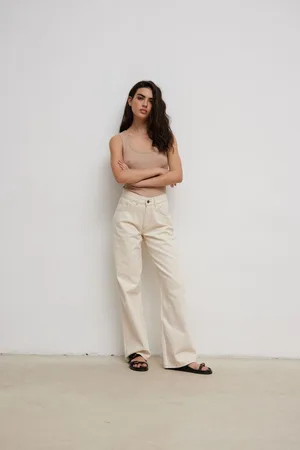 Marsala Spodnie jeansowe z szerokimi nogawkami w kolorze LIGHT BEIGE