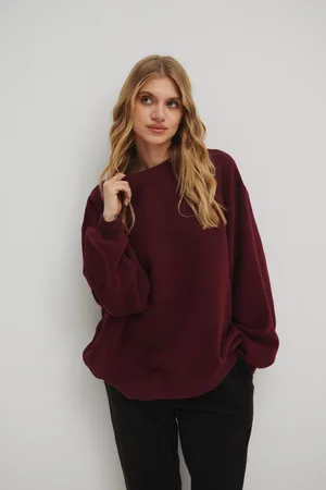 Marsala Bluza damska o prostym kroju w kolorze BURGUNDY