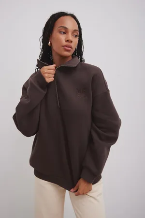 Marsala Bluza oversize z zamkiem w kolorze BROWN