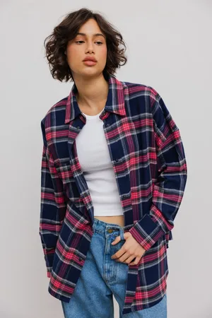Marsala Koszula typu oversize w GRANATOWO RÓŻOWĄ KRATĘ