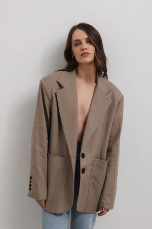 Marsala Marynarka z lnem oversize w kolorze CAPPUCCINO- HARLEY-M/L