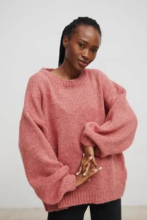 Marsala Sweter oversize z bufiastymi rękawami w kolorze BRICK ORANGE