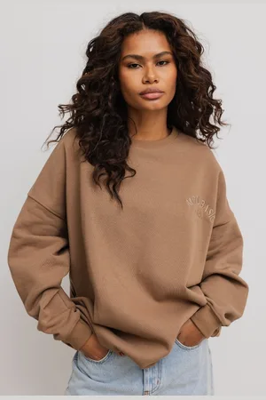 Marsala Bluza damska o kroju oversize z HAFTEM w kolorze CAMEL