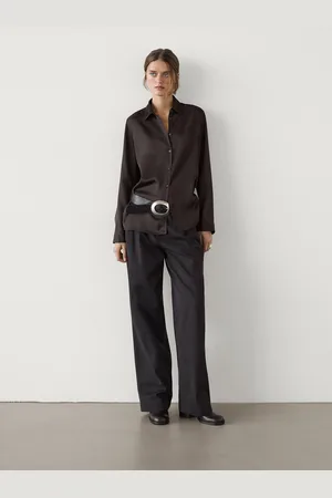 Massimo Dutti Satynowa Koszula Z Długim Rękawem I Rozcięciami