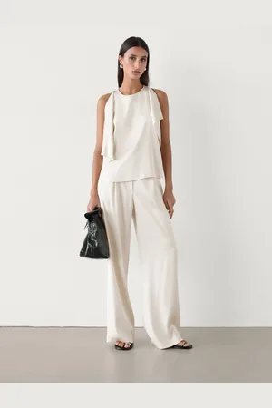 Massimo Dutti Satynowe Spodnie Od Garnituru Z Szerokimi Nogawkami