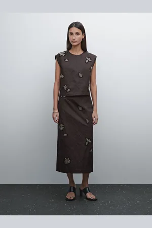 Massimo Dutti Spódnica Średniej Długości Z Mieszanki Bawełny Z Cyrkoniami