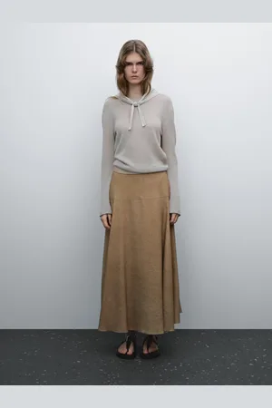 Massimo Dutti Rozszerzana Spódnica Średniej Długości Z Mieszanki Lnu