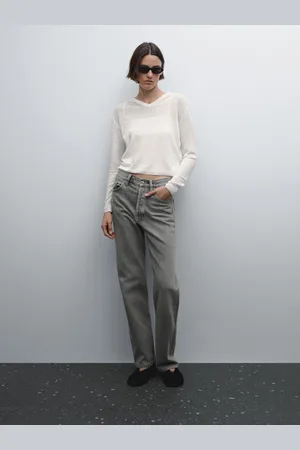Massimo Dutti Proste Jeansy Z Wysokim Stanem Z Mieszanki Bawełny
