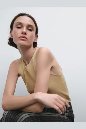Massimo Dutti Prześwitujący Top Z Okrągłym Dekoltem