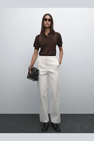 Massimo Dutti Bawełniane Spodnie Z Szerokimi Nogawkami Bez Talii