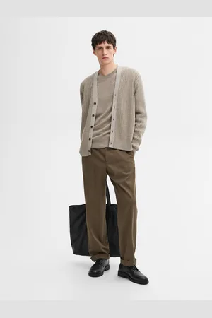 Massimo Dutti Proste Spodnie Z Diagonalu Z Mieszanki Bawełny