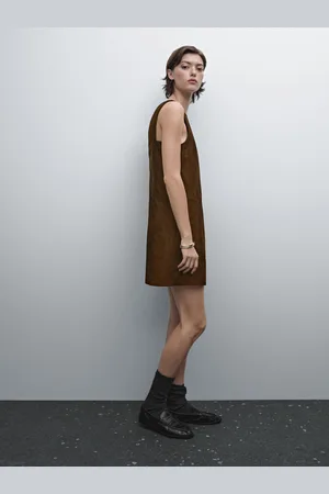 Massimo Dutti Skórzana Sukienka Mini Z Zamszu